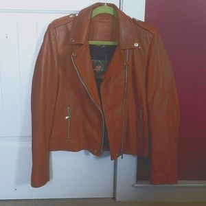 Women's tan biker style leather jacket